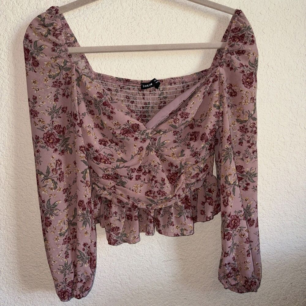 Babydoll Dainty Coquette Floral Crop Blouse Top Cottage Romantic Feminine XS